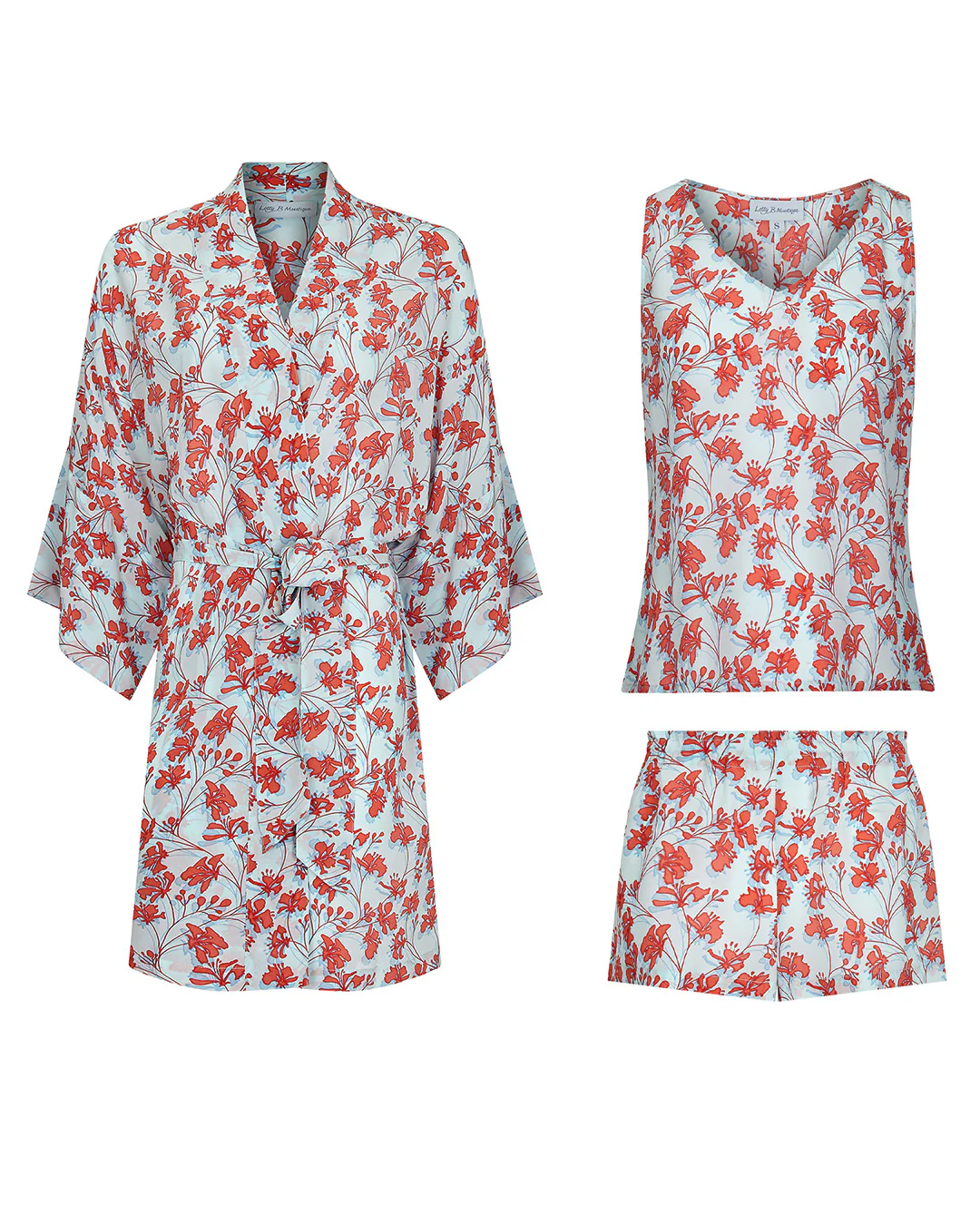 Silk Bed-to-Beach SET (Robe, Top & Shorts) FLAMBOYANT FLOWER - Image 2