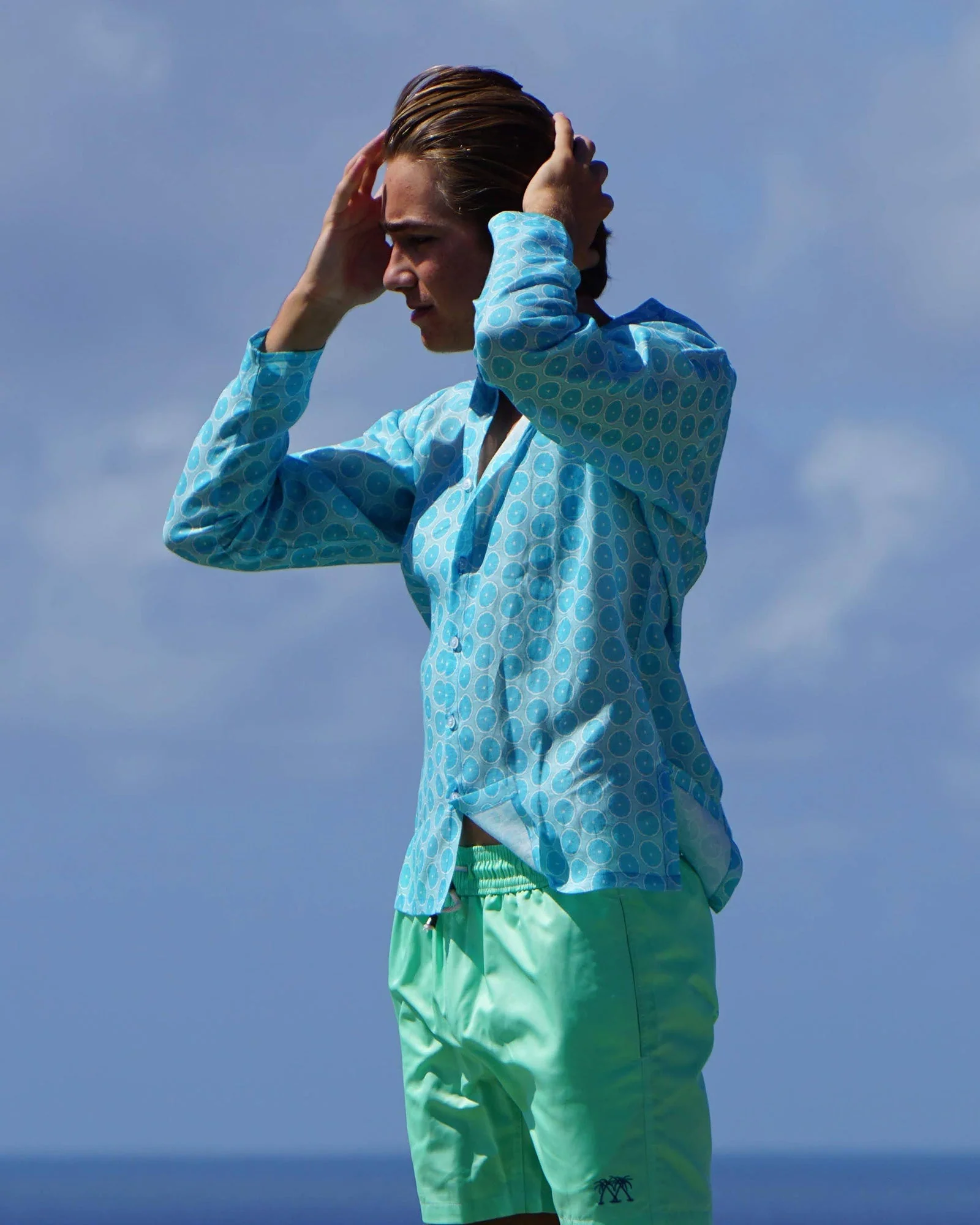 Linen Collarless Shirt LIME SLICE - Image 3