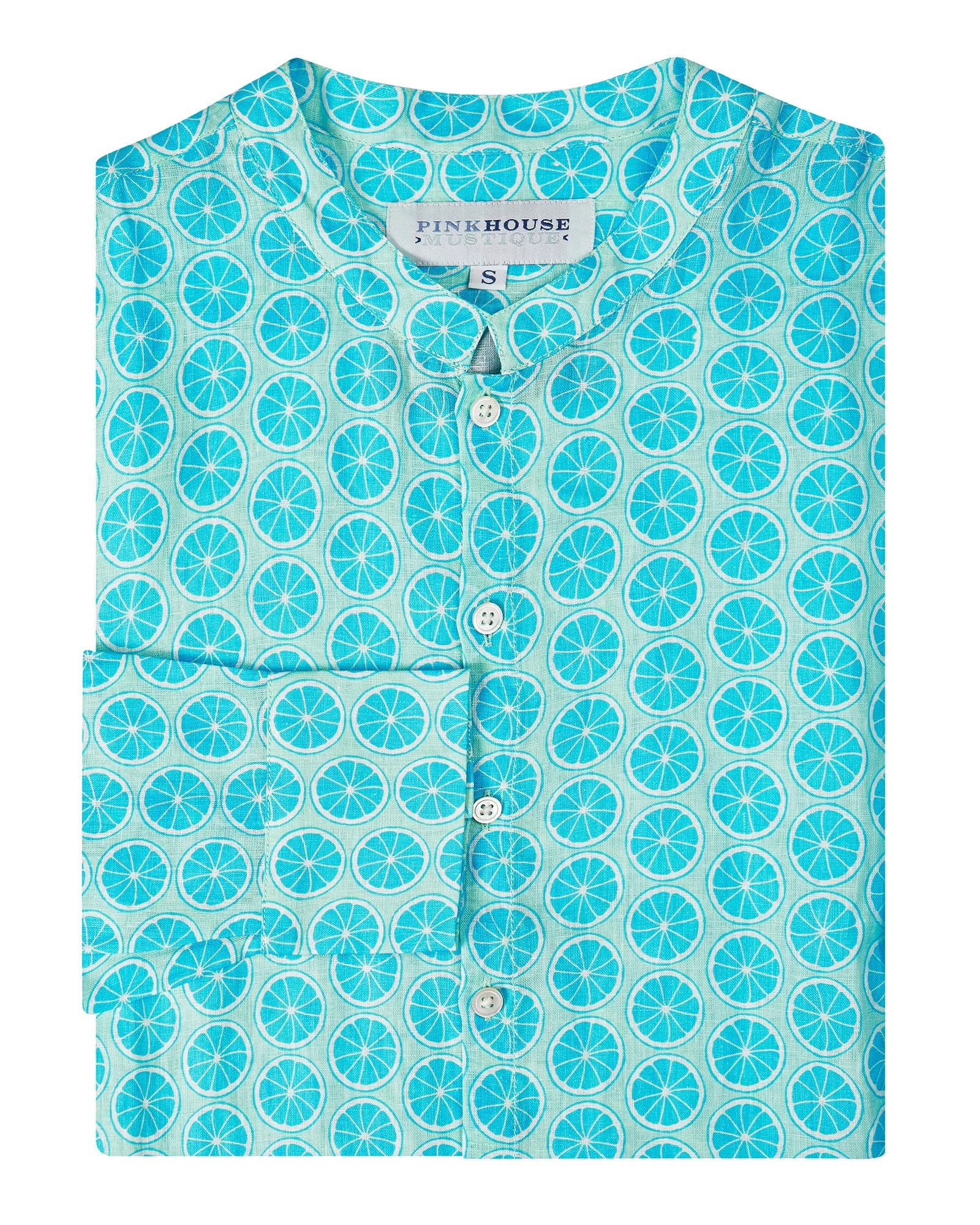 Linen Collarless Shirt LIME SLICE - Image 9