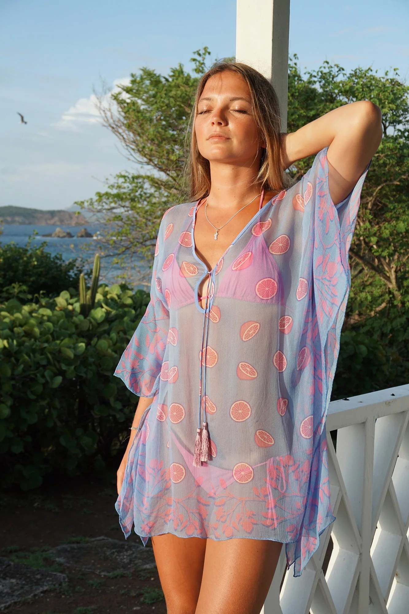 Silk Chiffon Cosima Kaftan LIME TREE - Image 4