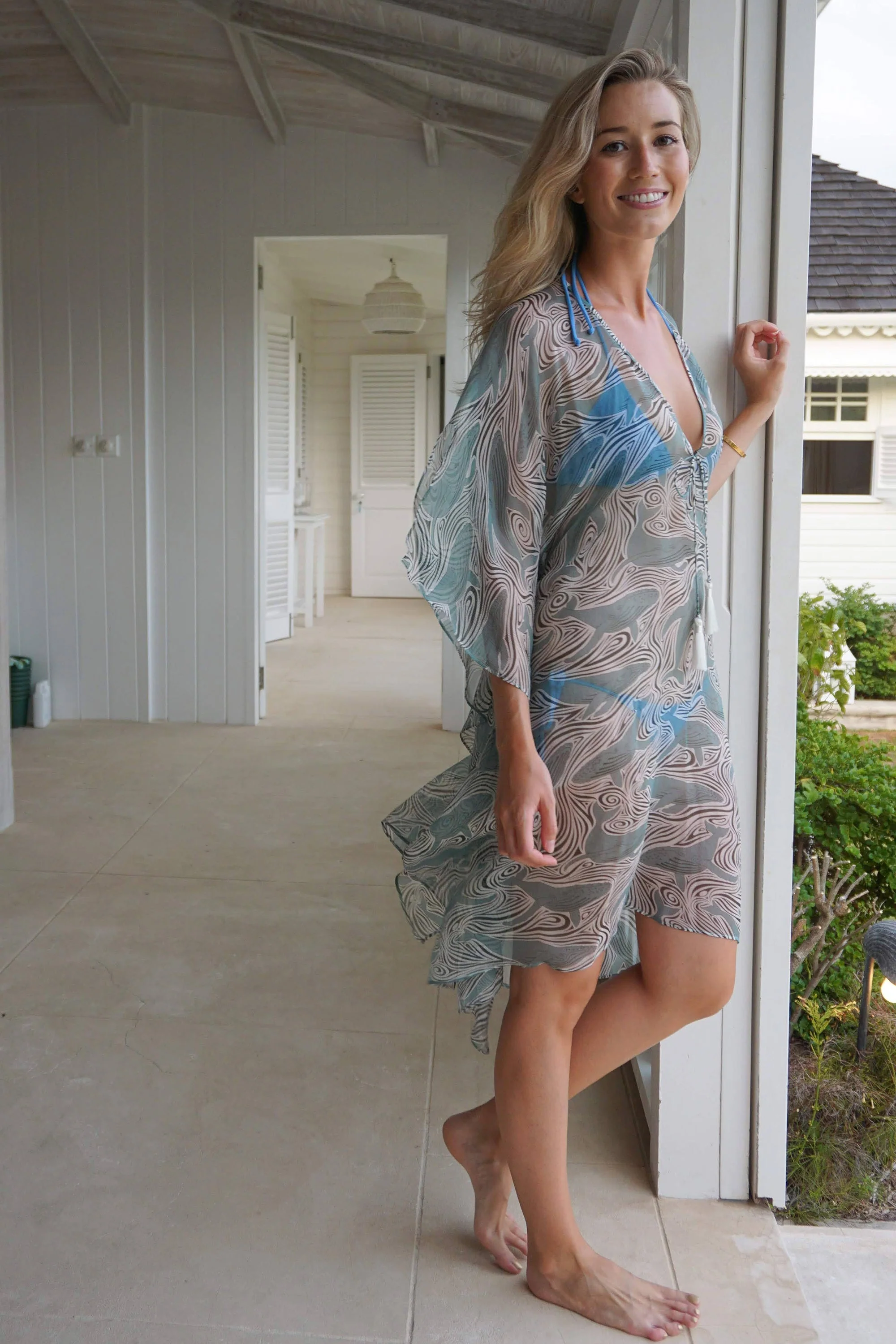 Silk Chiffon Cosima Kaftan WHALE - Image 5