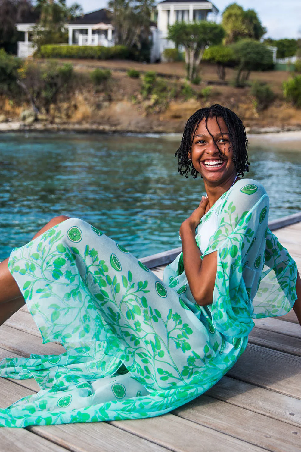 Silk Chiffon Ellie Kaftan LIME TREE - Image 7