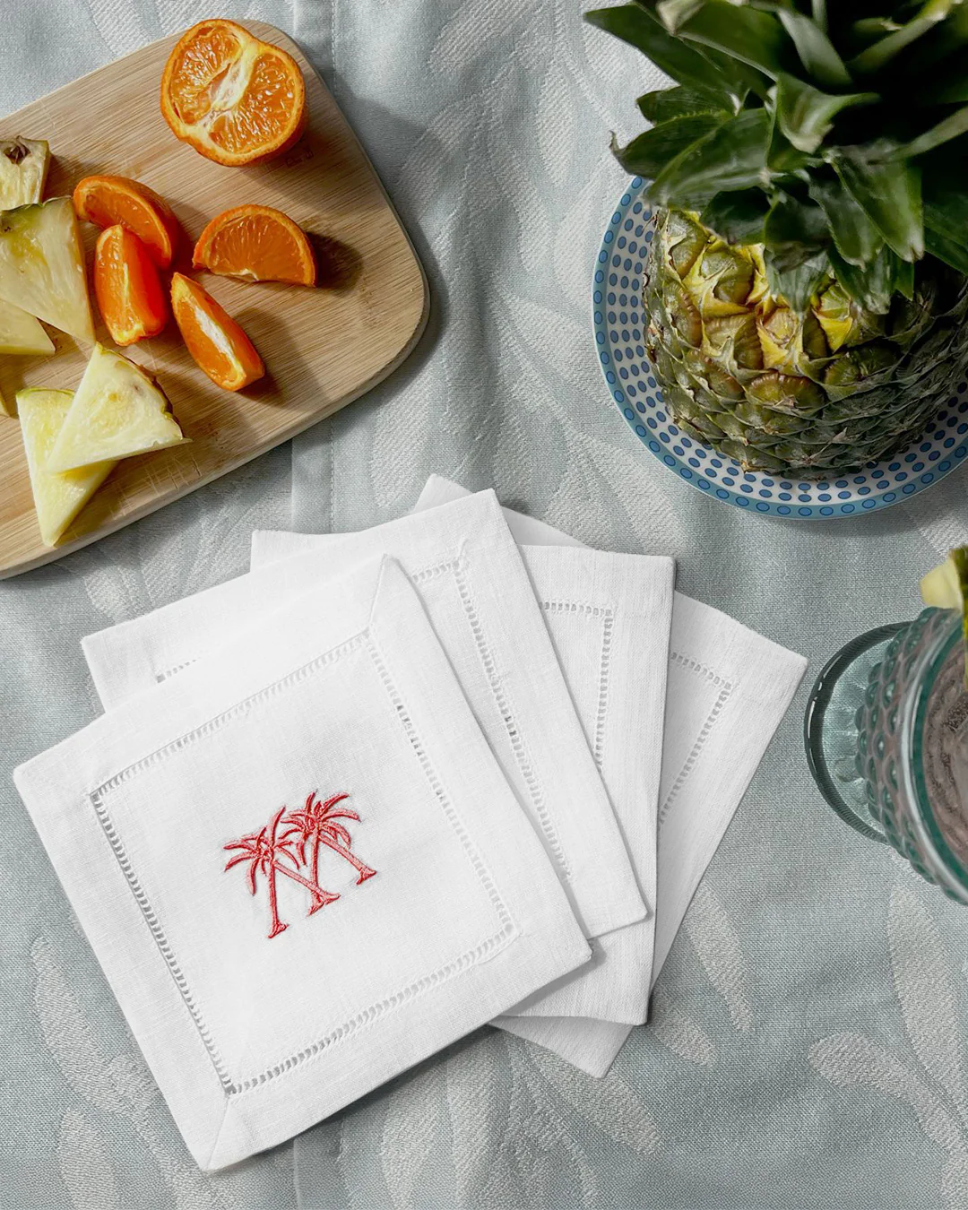 Embroidered Linen 4 Cocktail Napkins PALMS - Image 6