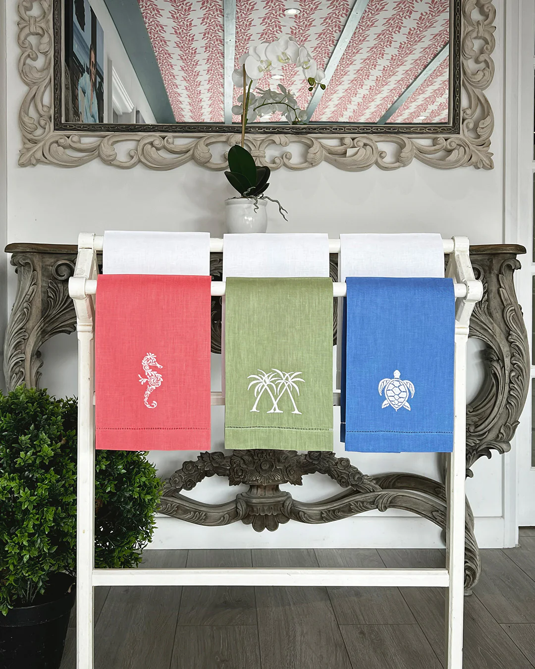 Embroidered Linen 4 Hand Towels TURTLE - Image 7