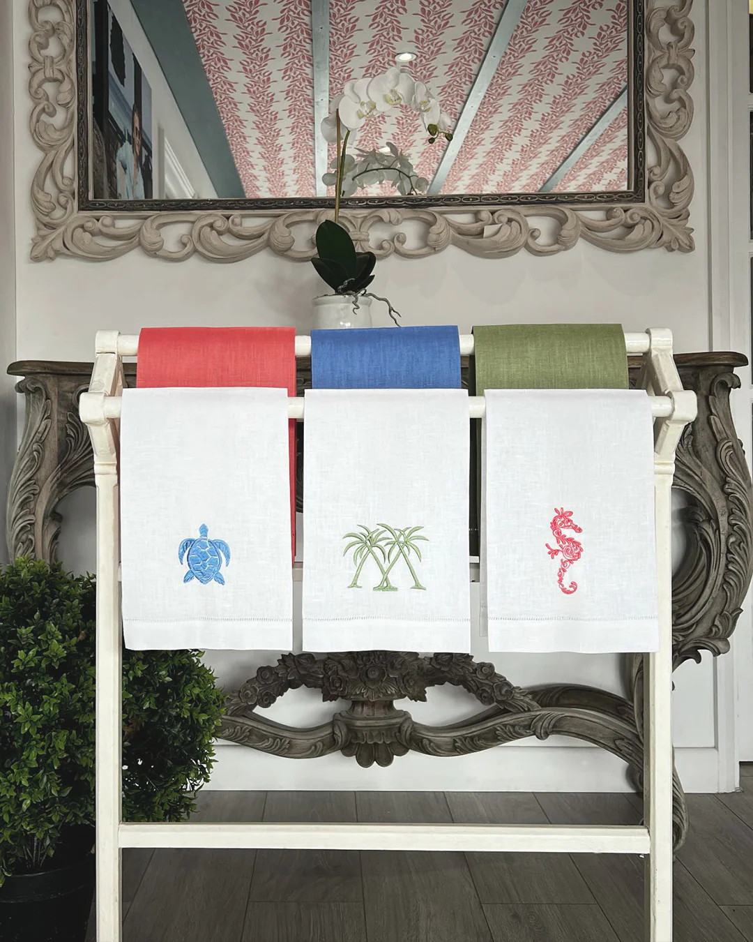 Embroidered Linen 4 Hand Towels TURTLE - Image 8