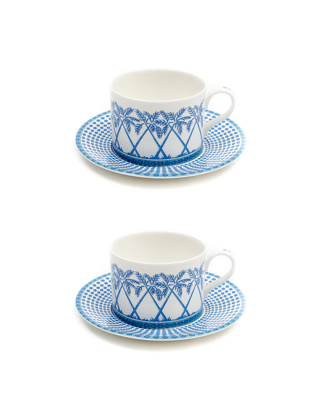 Fine Bone China 2 Cups & Saucers PALMS