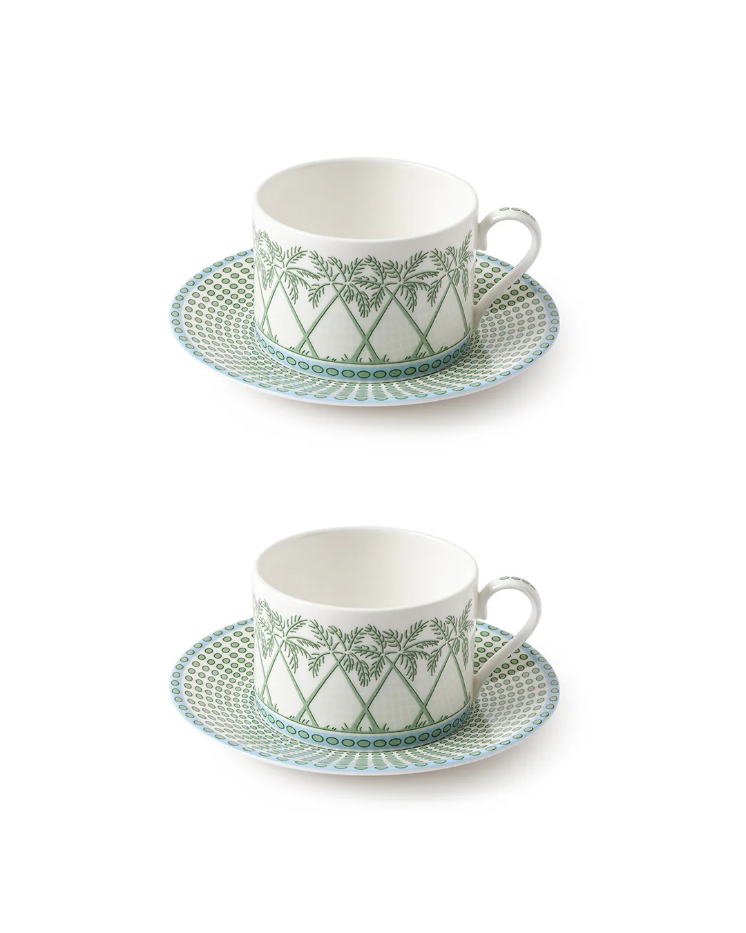 Fine Bone China 2 Cups & Saucers PALMS