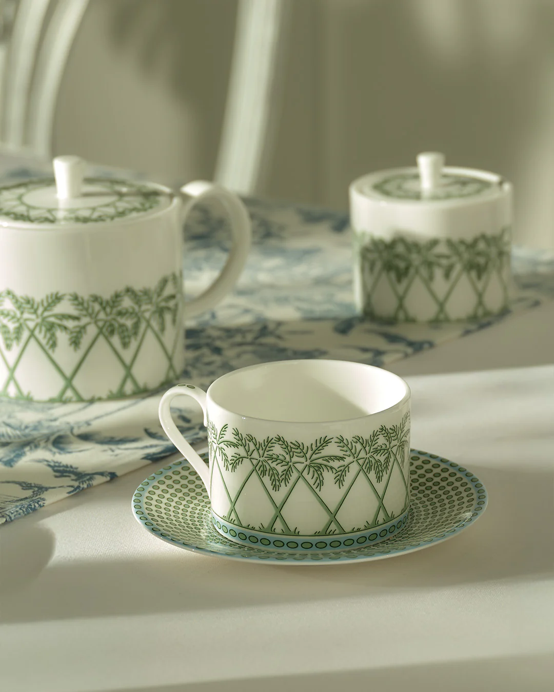 Fine Bone China 2 Cups & Saucers PALMS - Image 2