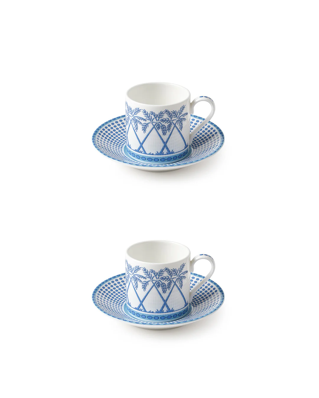 Fine Bone China 2 Espresso Cups & Saucers PALMS