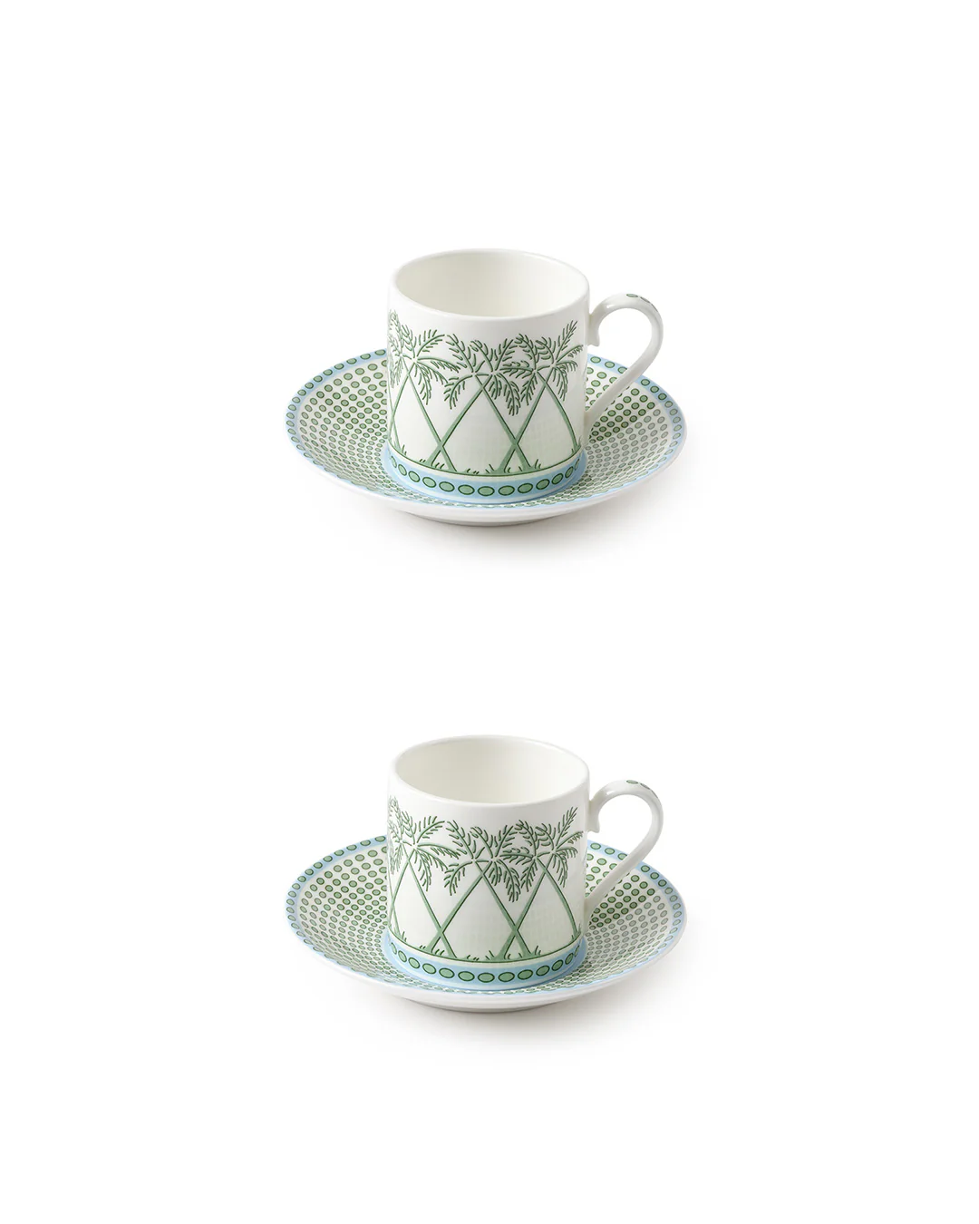 Fine Bone China 2 Espresso Cups & Saucers PALMS