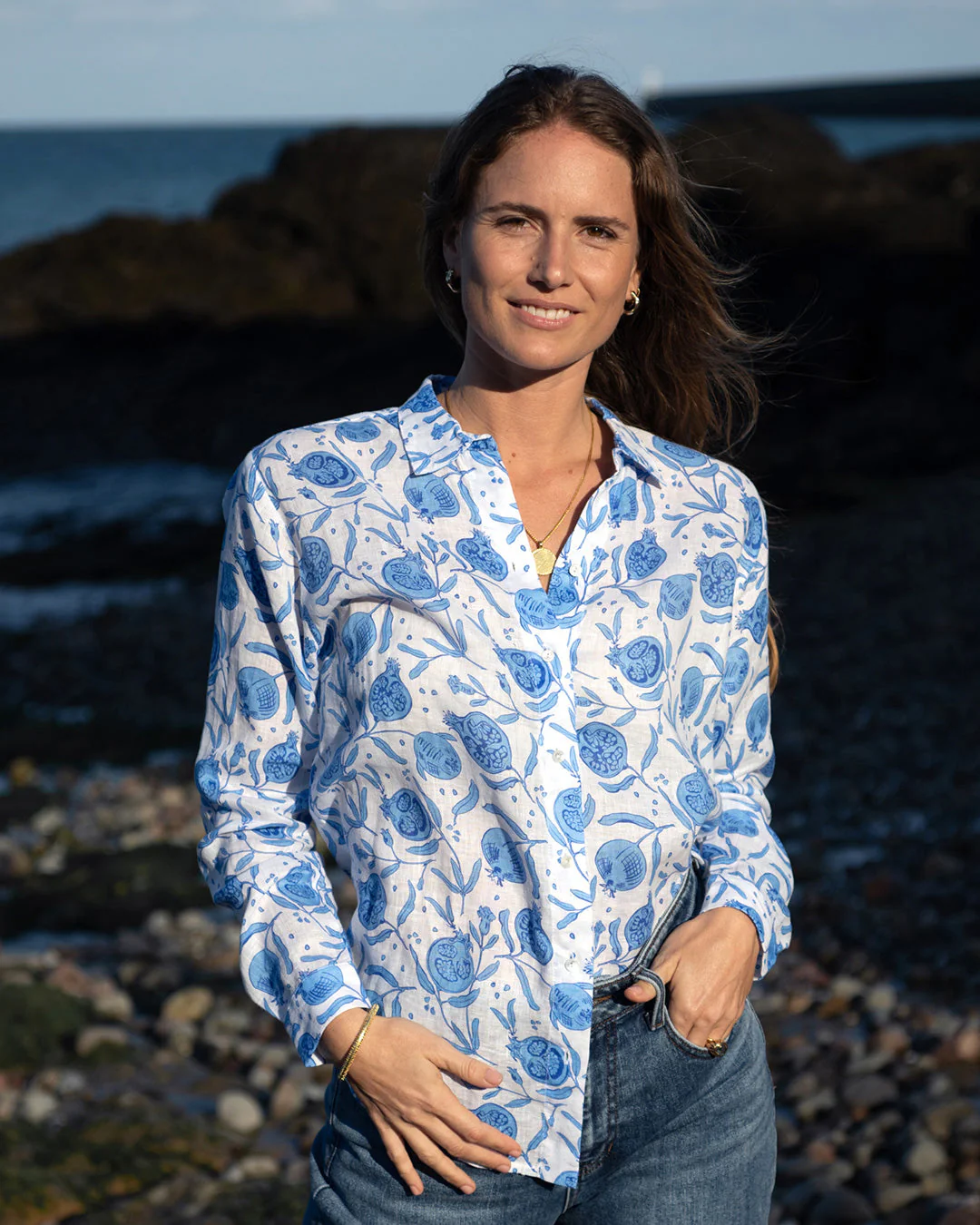 Linen Anastasia Shirt POMEGRANATE - Image 3