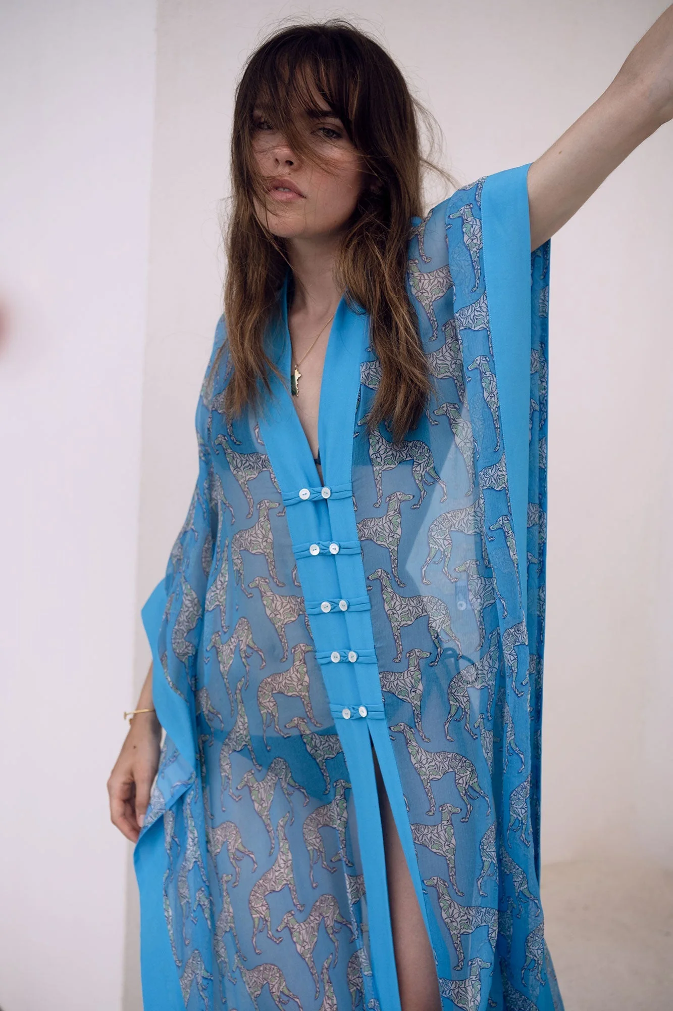 Silk Chiffon Long Jade Poncho LURCHER - Image 3