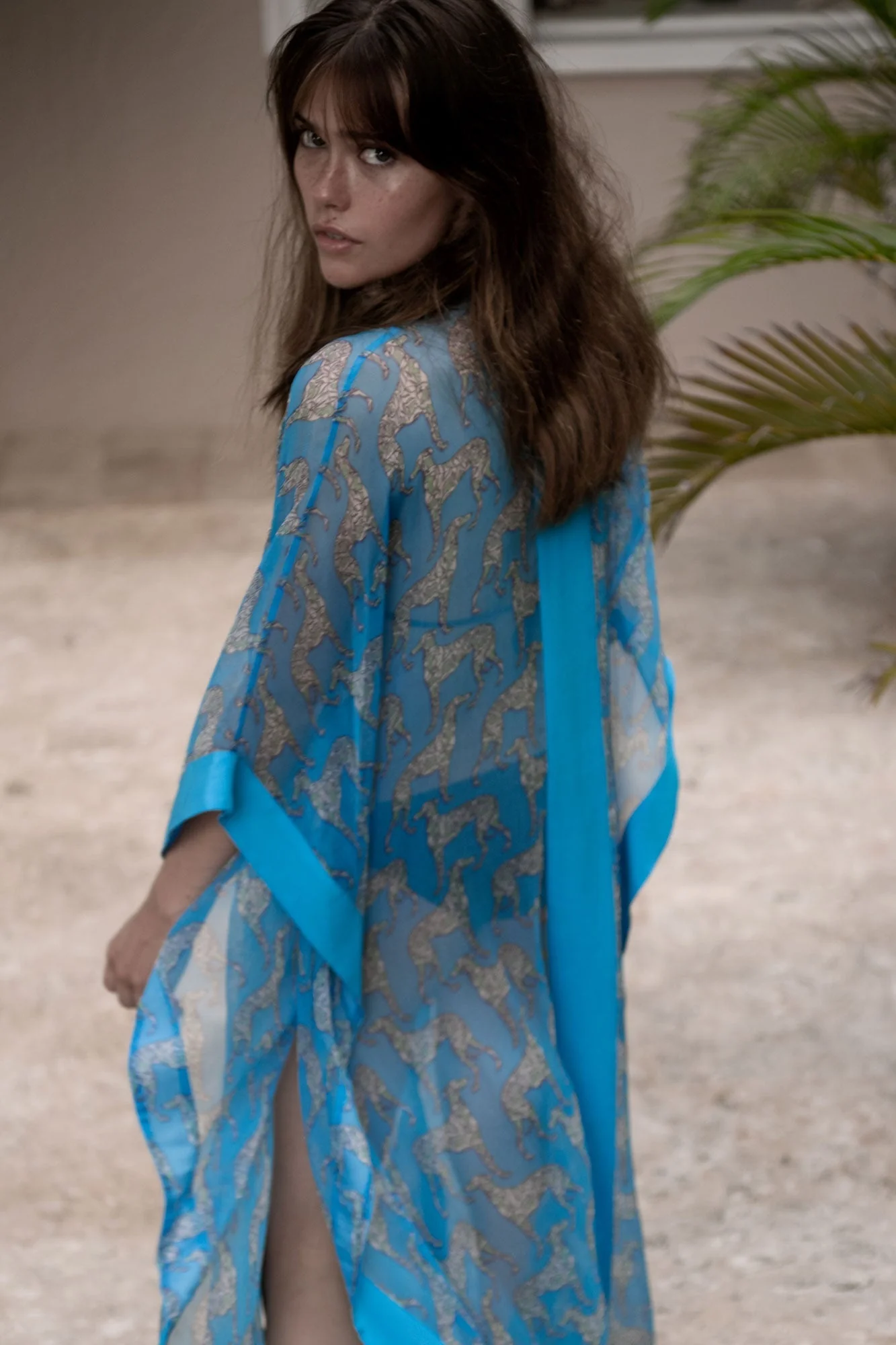 Silk Chiffon Long Jade Poncho LURCHER - Image 5
