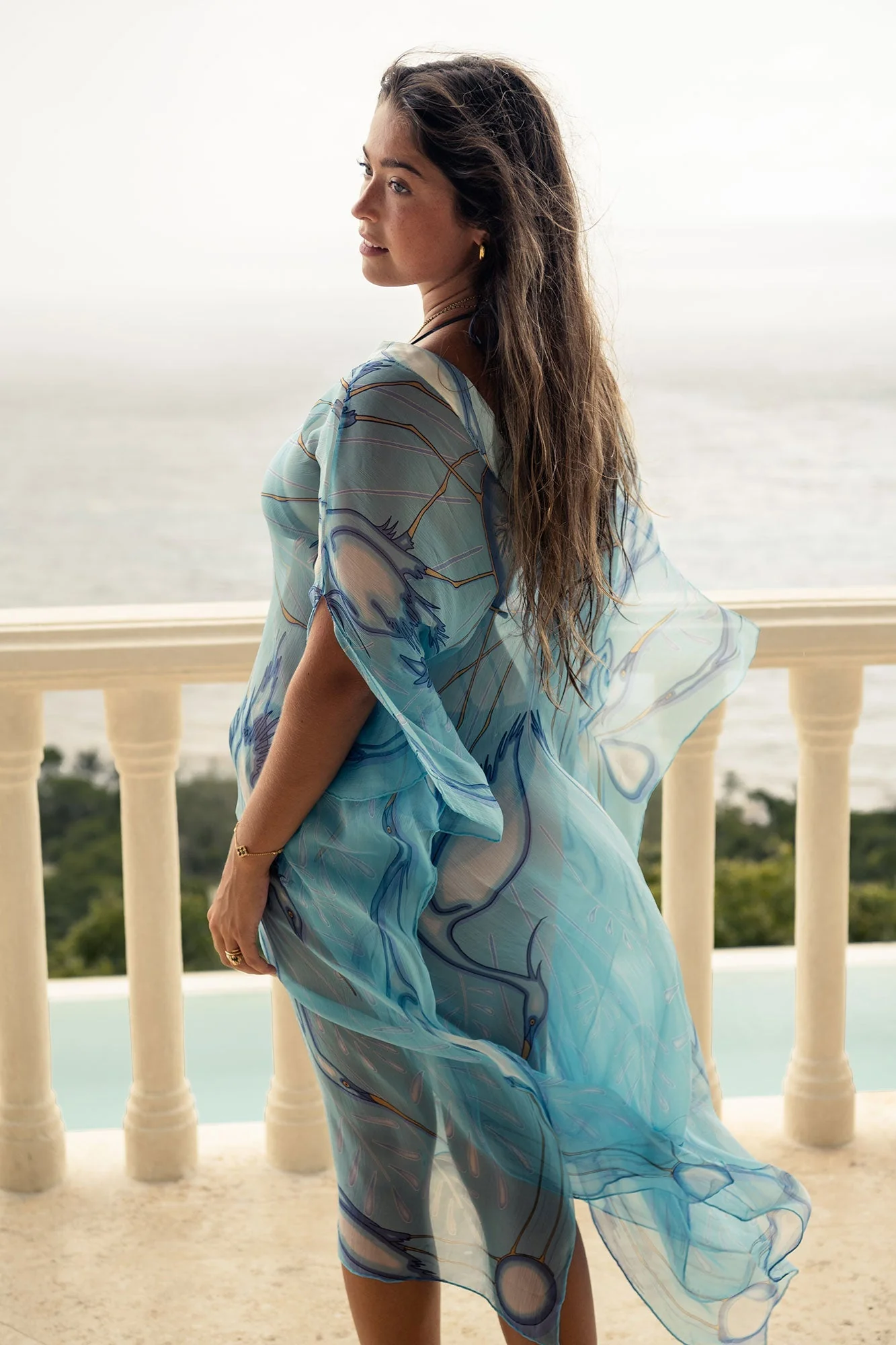 Silk Chiffon Ellie Kaftan EGRET - Image 4