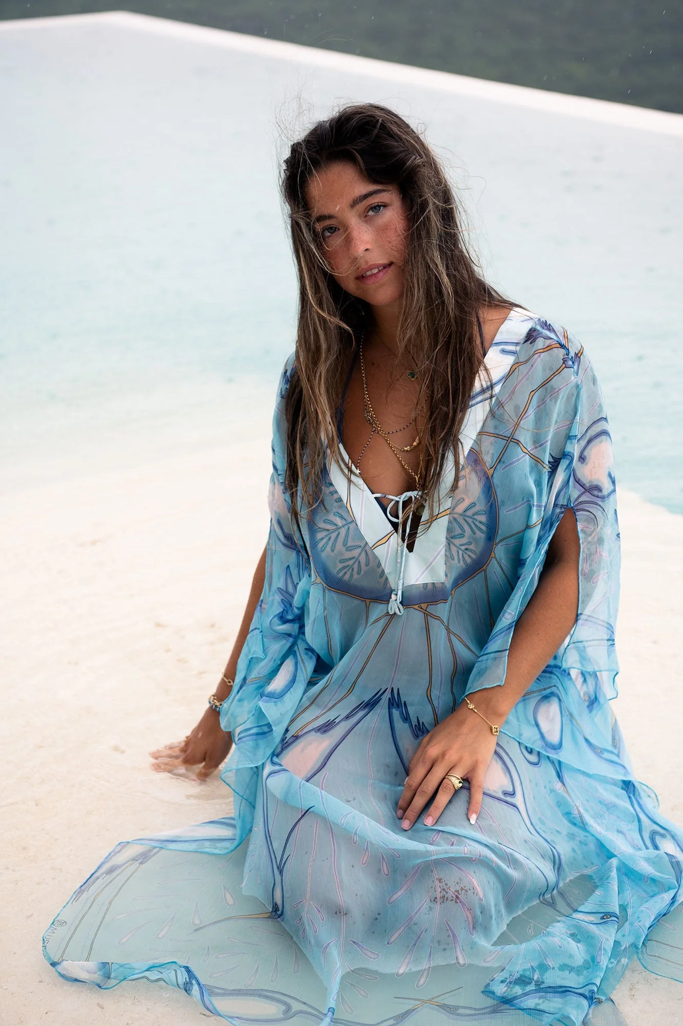 Silk Chiffon Ellie Kaftan EGRET - Image 5
