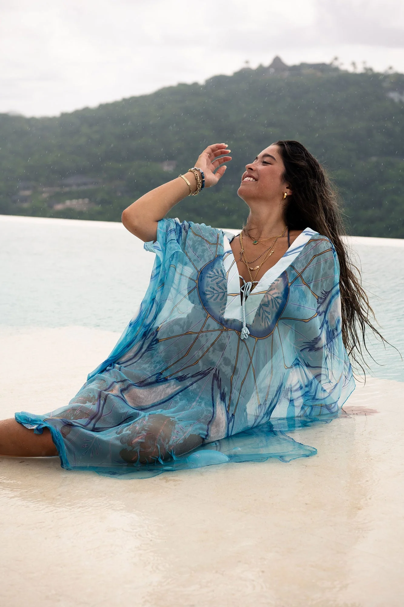 Silk Chiffon Ellie Kaftan EGRET - Image 6