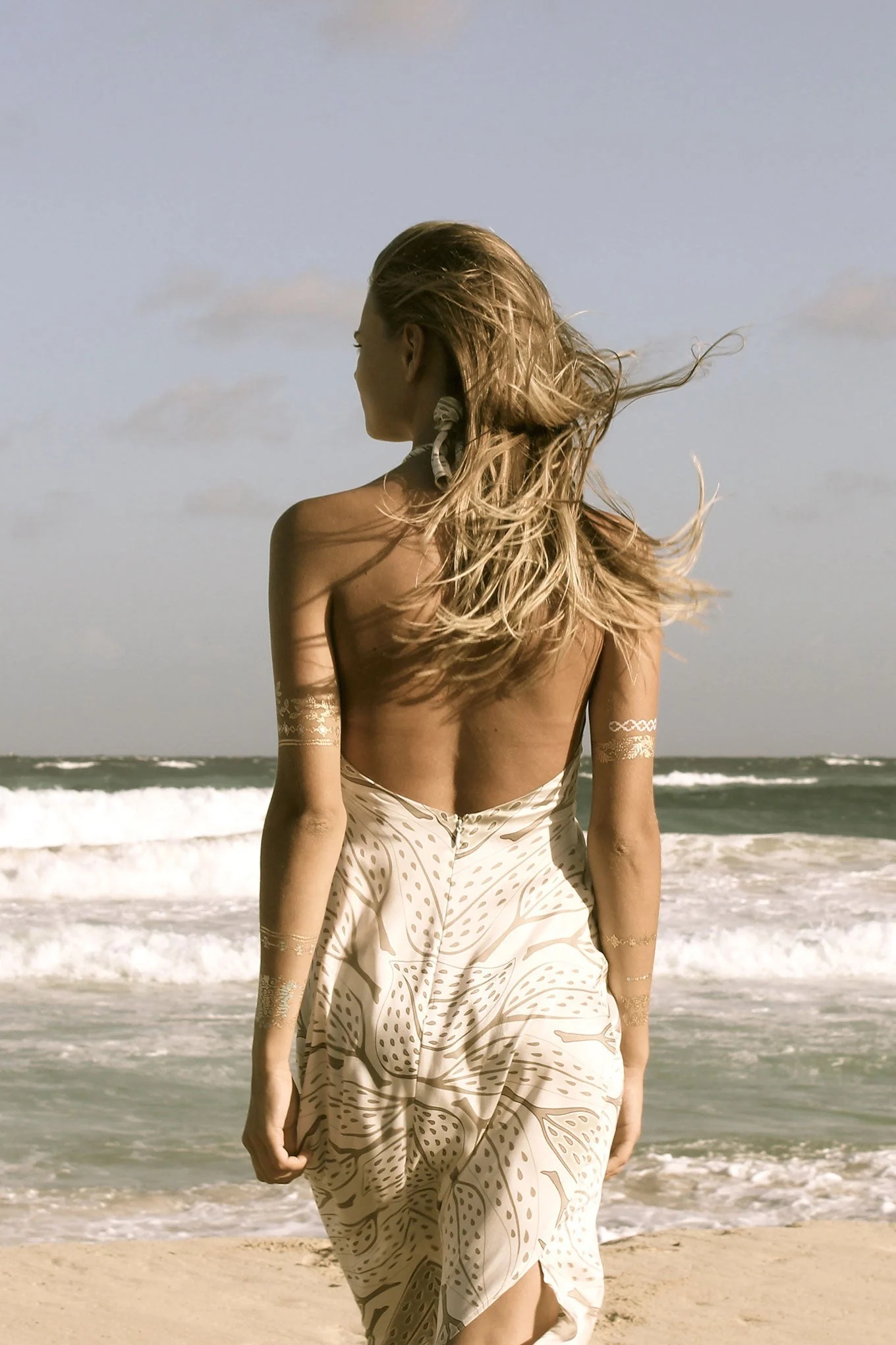 Silk Long Halter Dress LEAVES - Image 2