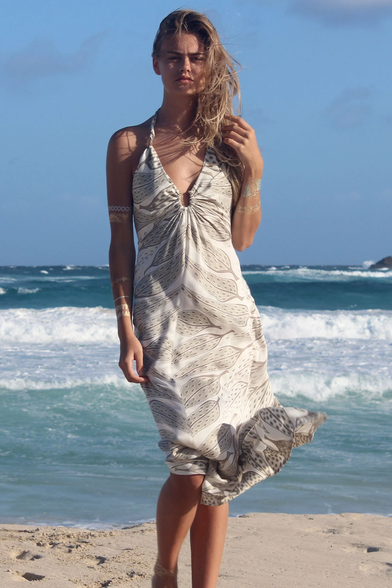 Silk Long Halter Dress LEAVES - Image 3