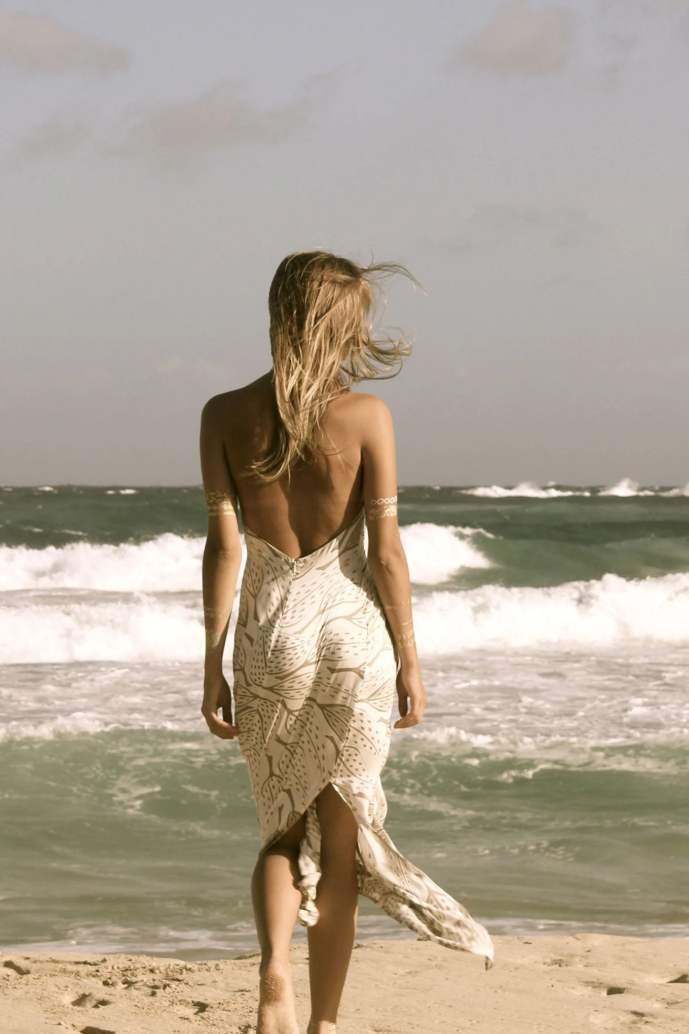 Silk Long Halter Dress LEAVES - Image 4