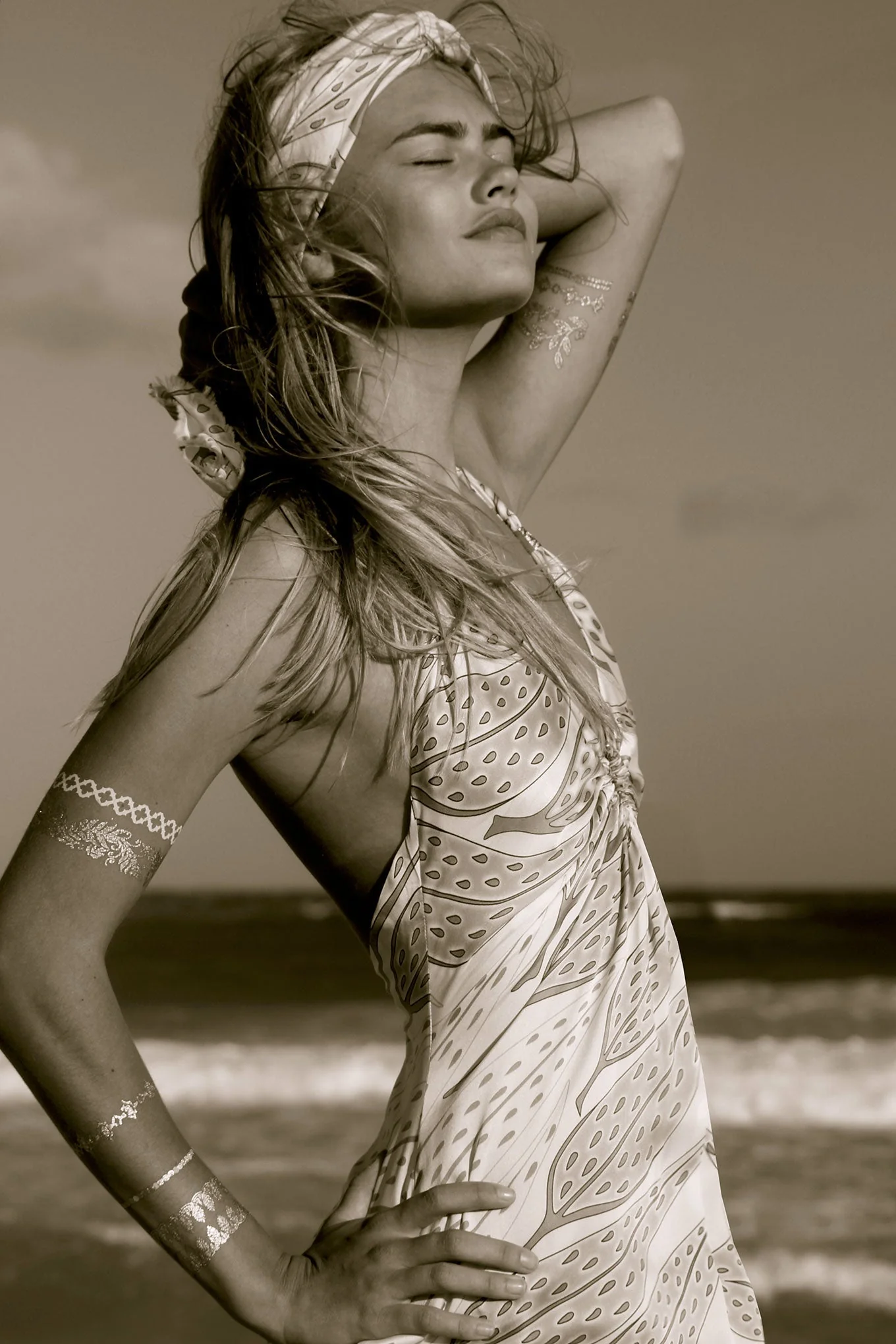 Silk Long Halter Dress LEAVES - Image 5