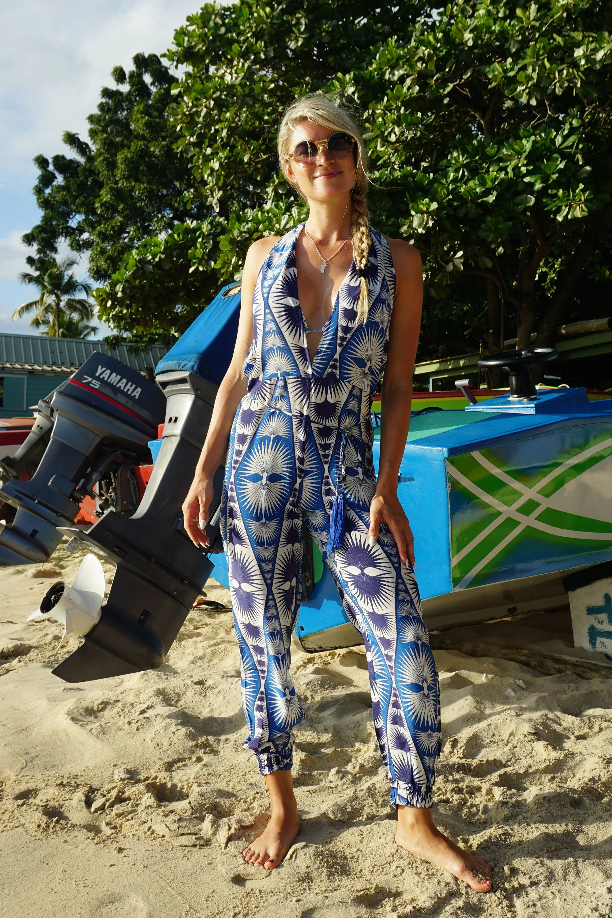 Silk Jumpsuit FAN PALM REPEAT - Image 4