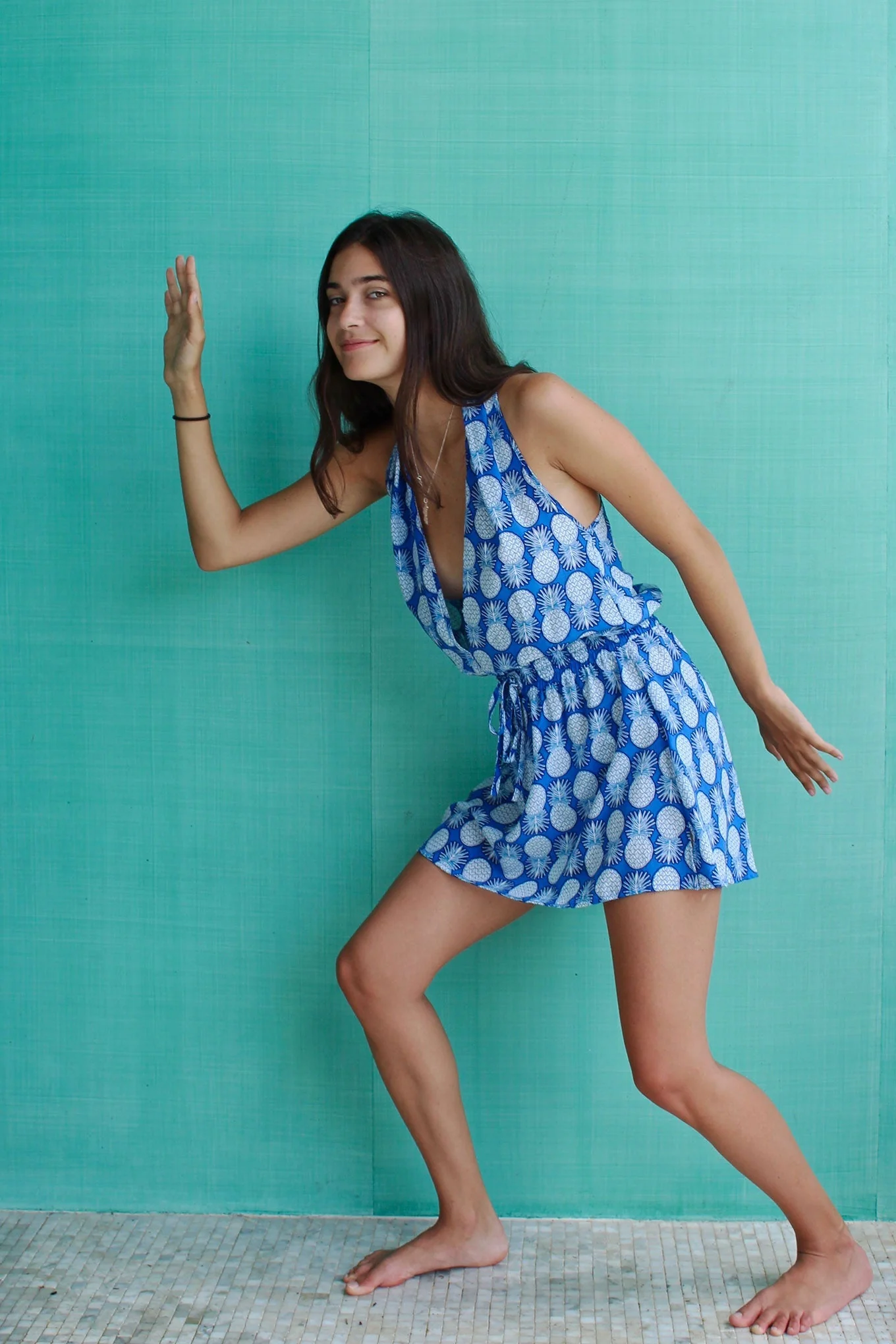Silk Short Halter Dress PINEAPPLE - Image 6
