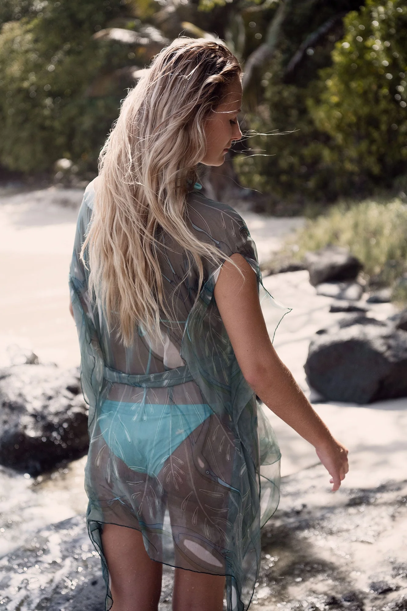 Silk Chiffon Cosima Kaftan EGRET - Image 9
