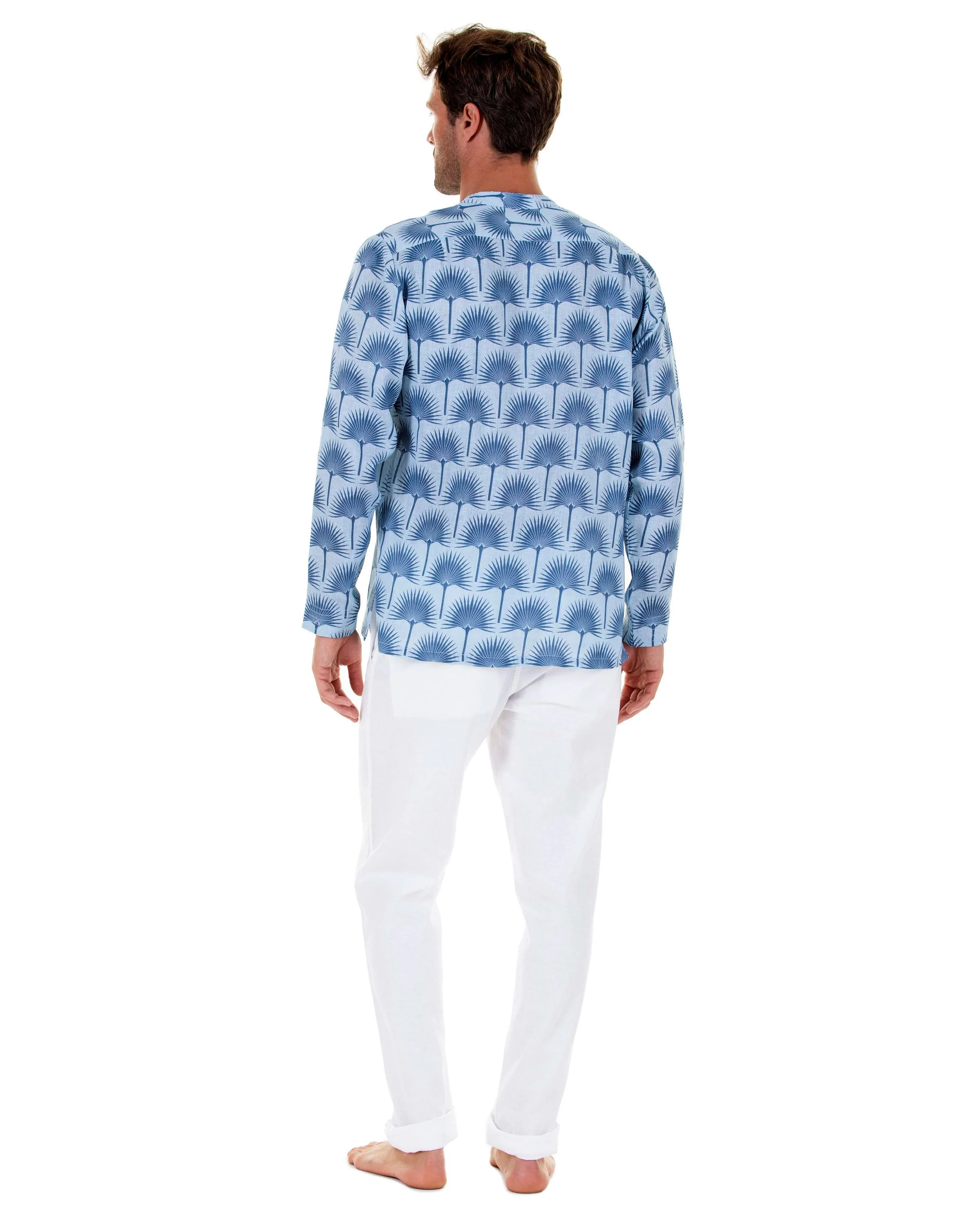 Linen Collarless Shirt FAN PALM - Image 4