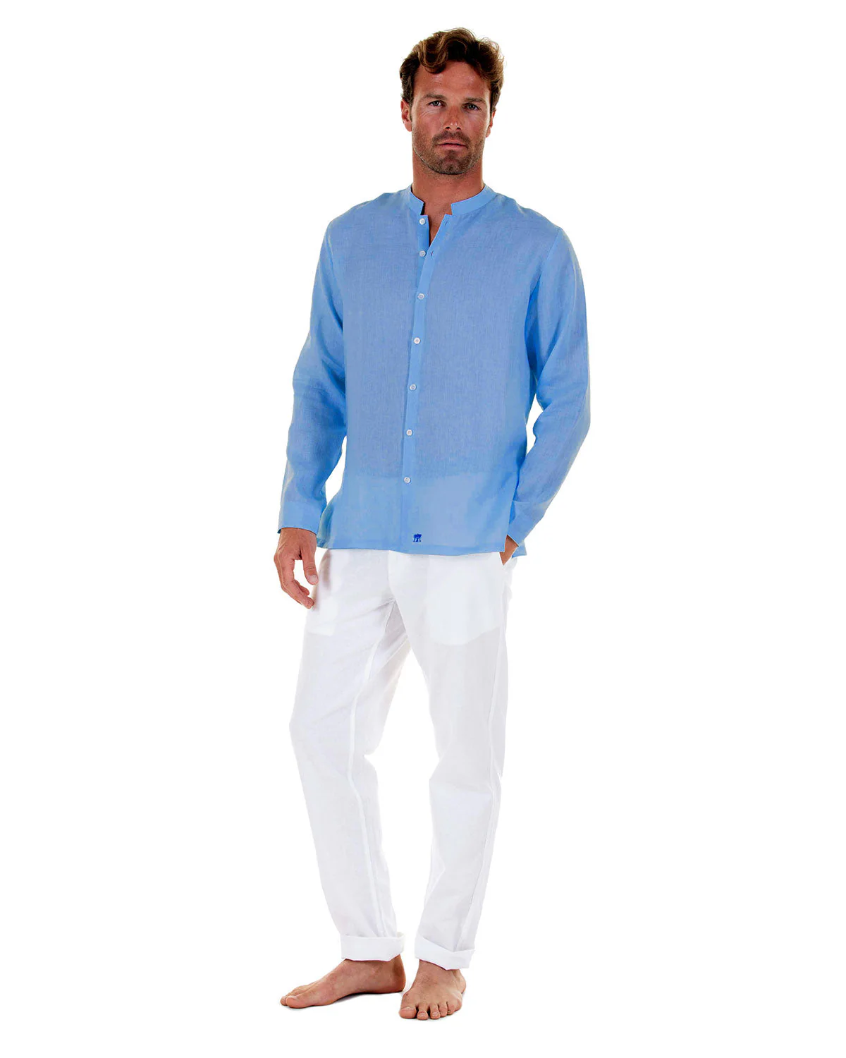 Linen Collarless Shirt - Image 6