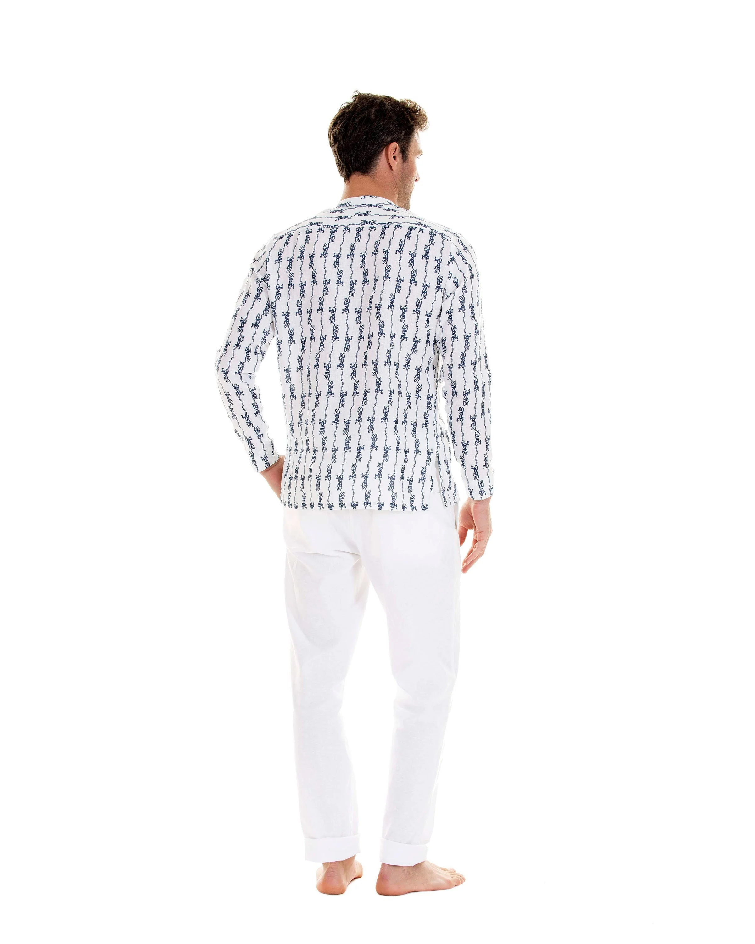 Linen Collarless Shirt GECKO - Image 7
