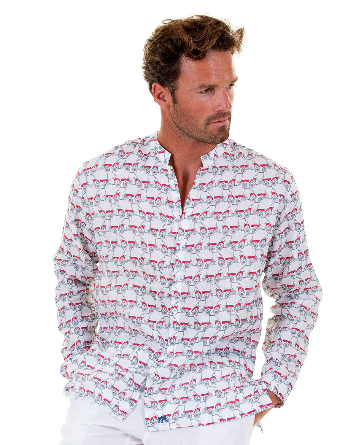 Linen Collarless Shirt MUSTIQUE MULE - Image 3