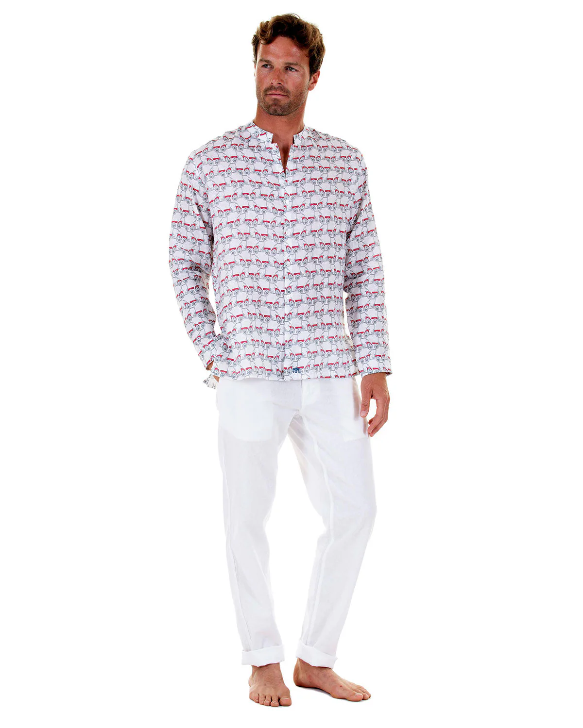 Linen Collarless Shirt MUSTIQUE MULE - Image 4
