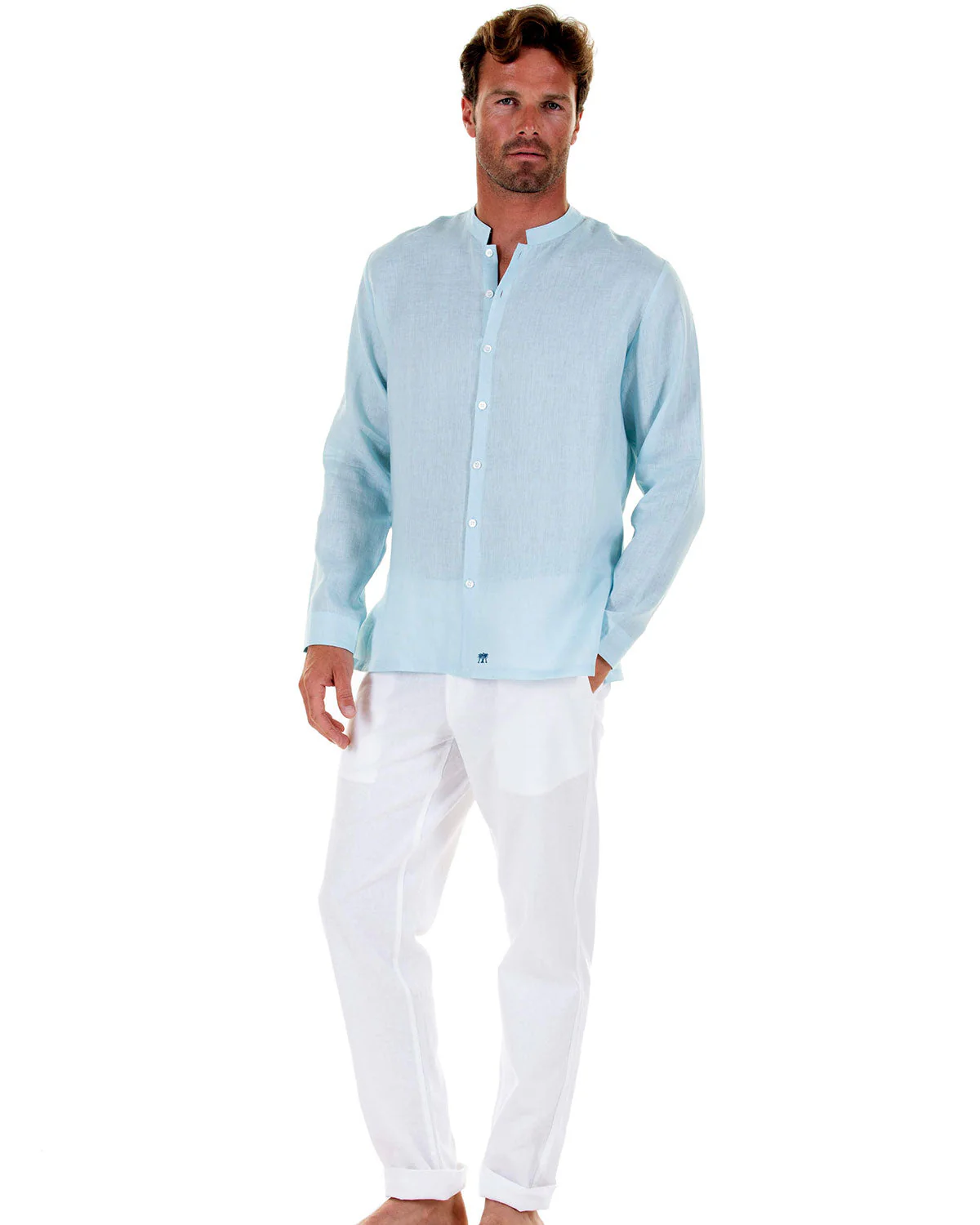 Linen Collarless Shirt - Image 5