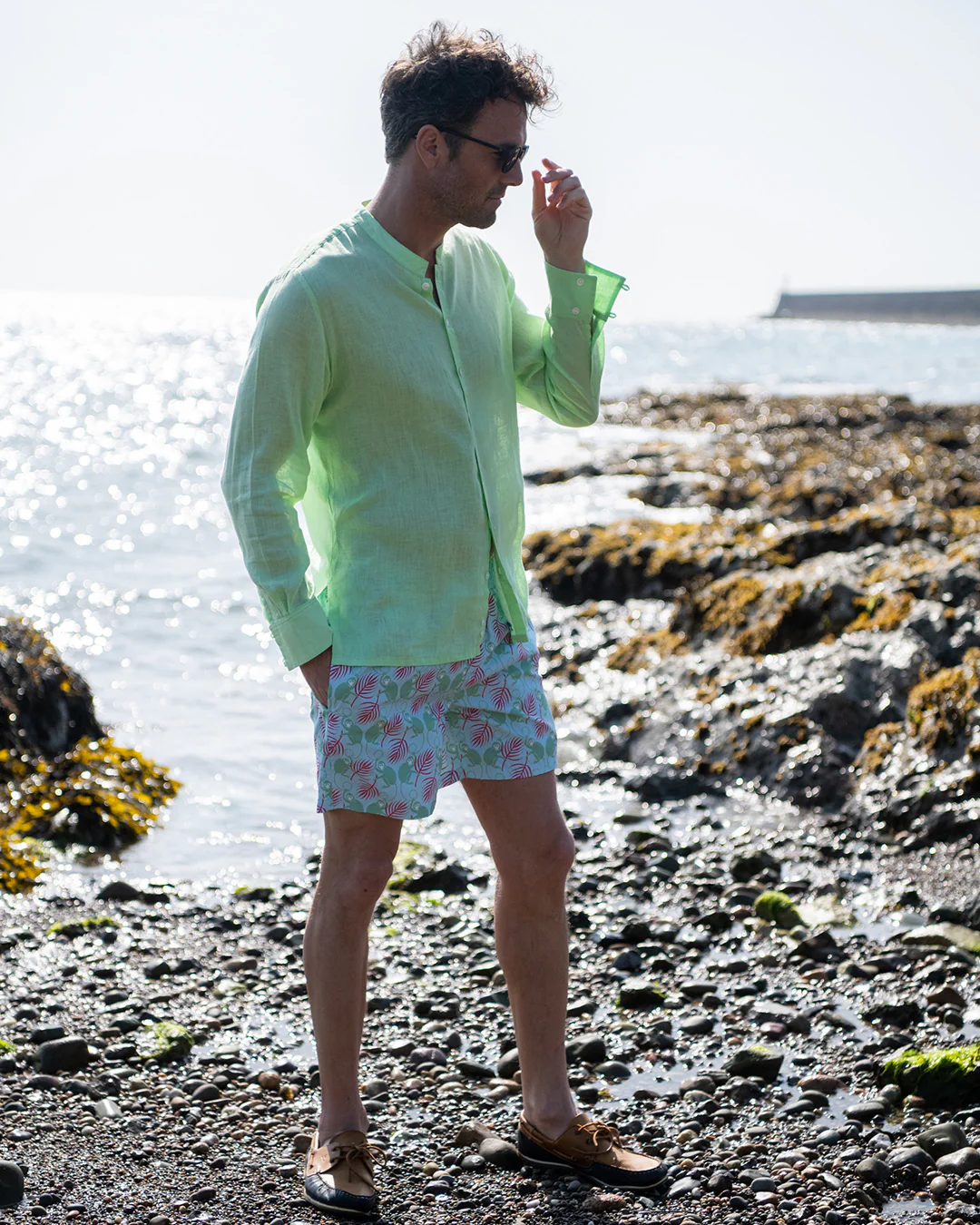 Linen Collarless Shirt - Image 3