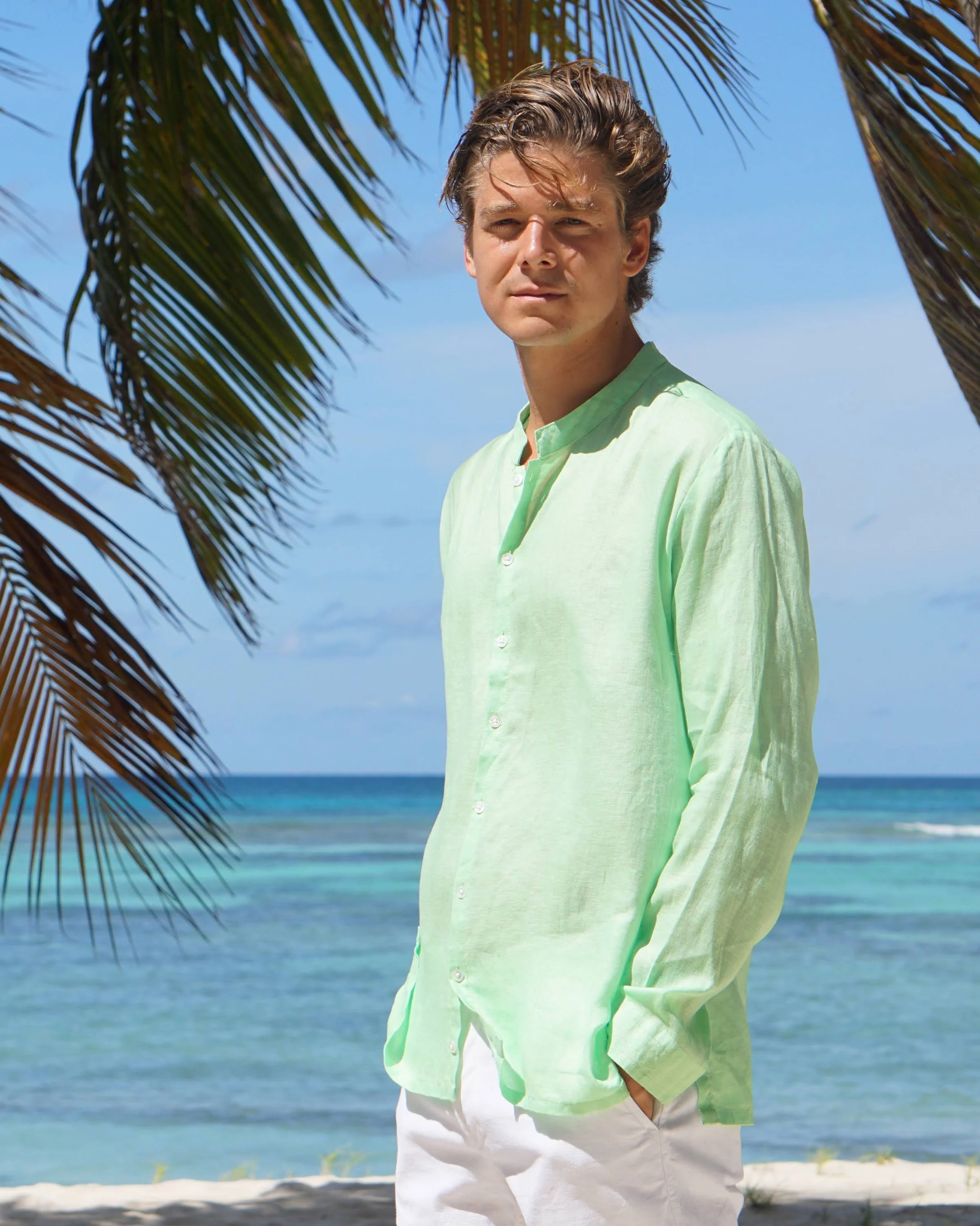 Linen Collarless Shirt - Image 8