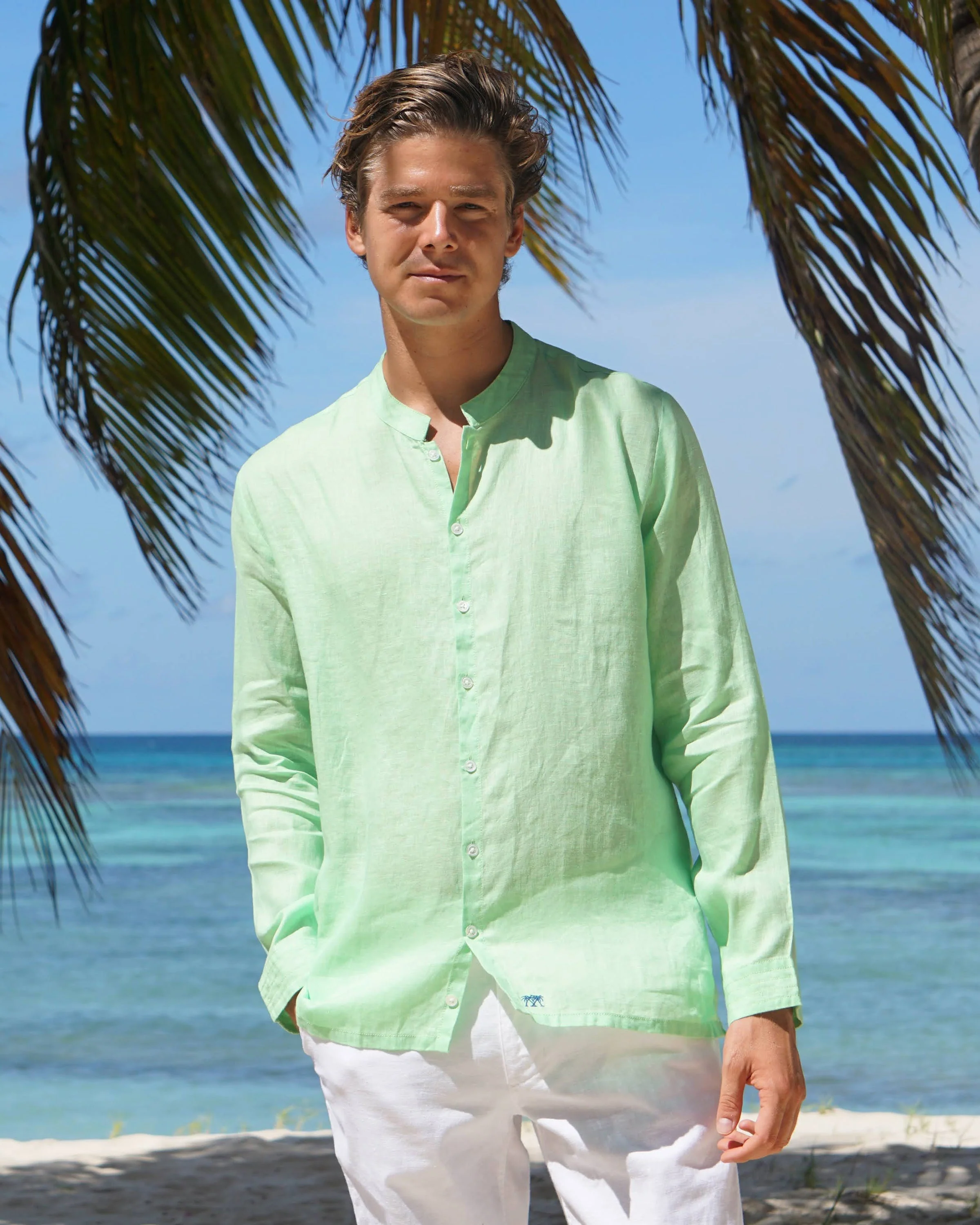Linen Collarless Shirt - Image 9