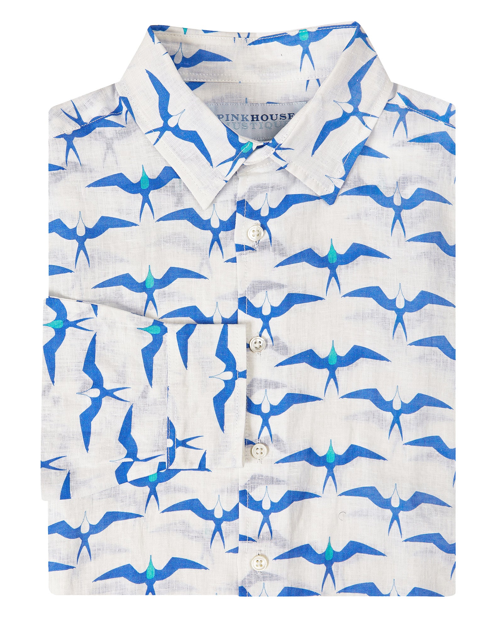 Mens Linen Shirt: FRIGATE BIRD - BLUE / TURQUOISE