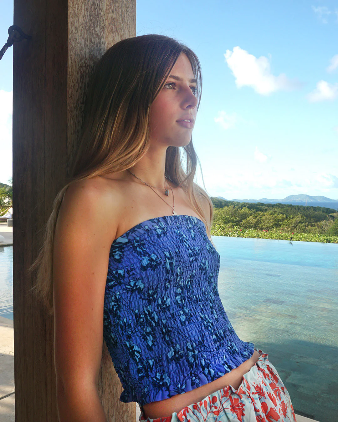 Silk Ruffle Bandeau Top FLAMBOYANT FLOWER - Image 7