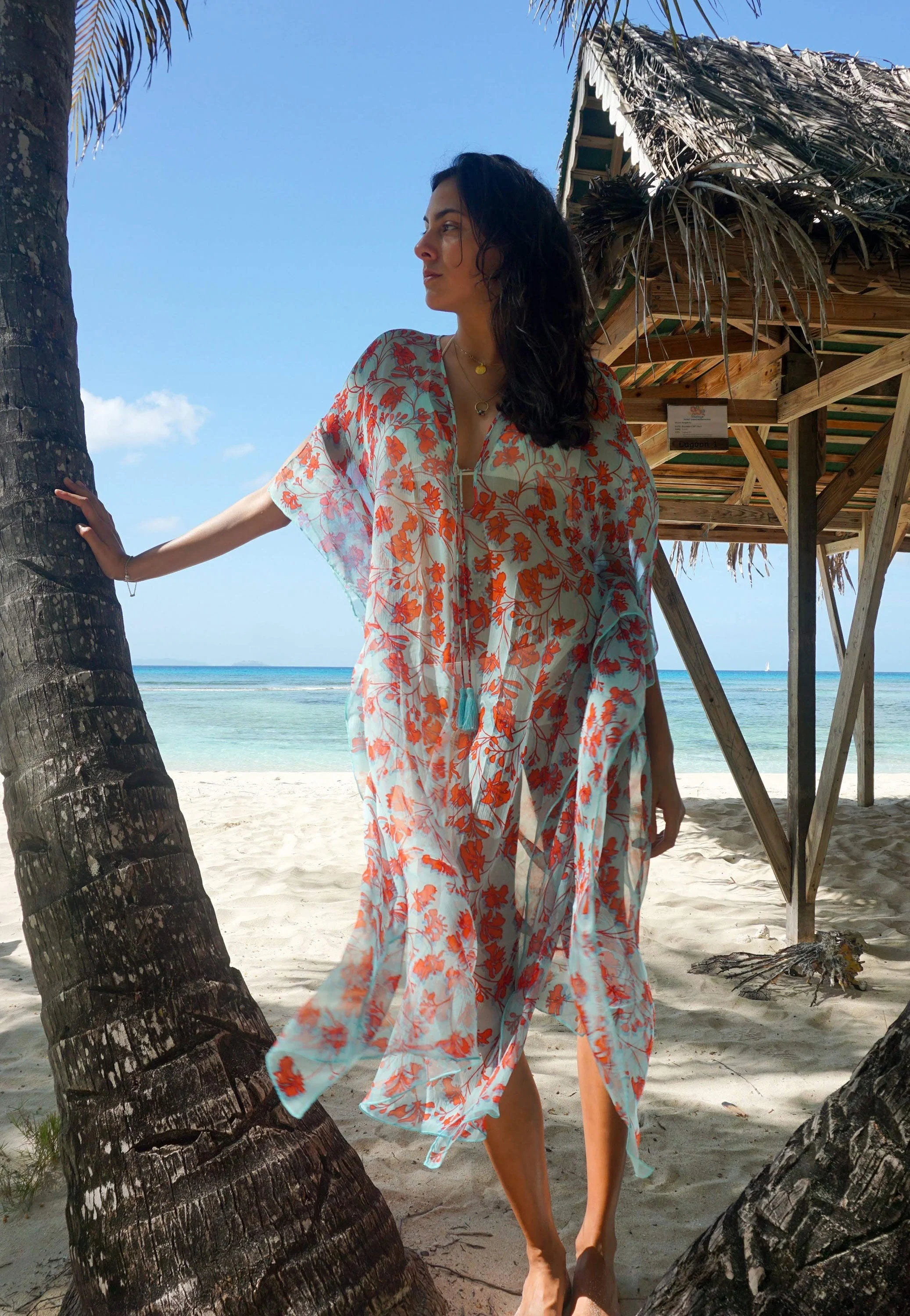 Silk Chiffon Ellie Kaftan FLAMBOYANT FLOWER - Image 4