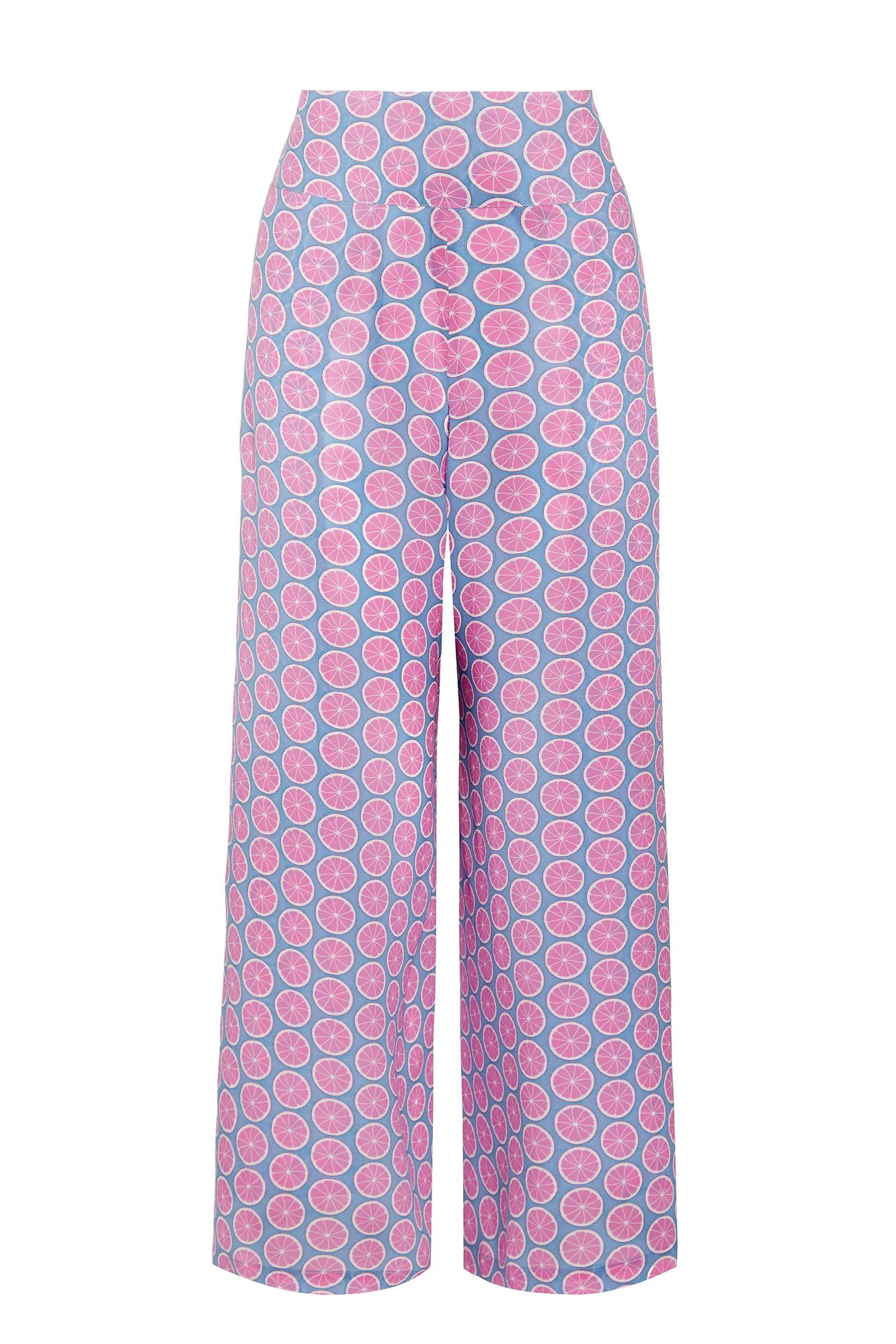 Silk Gabija Palazzo Pants: LIME SLICE - BLUE / PINK - Image 2