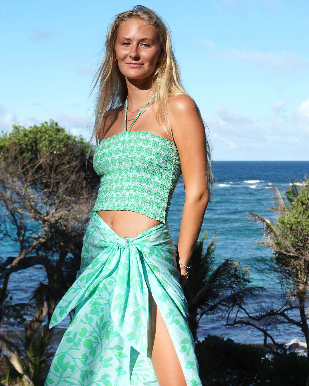Silk Ruffle Bandeau Top LIME SLICE - Image 3