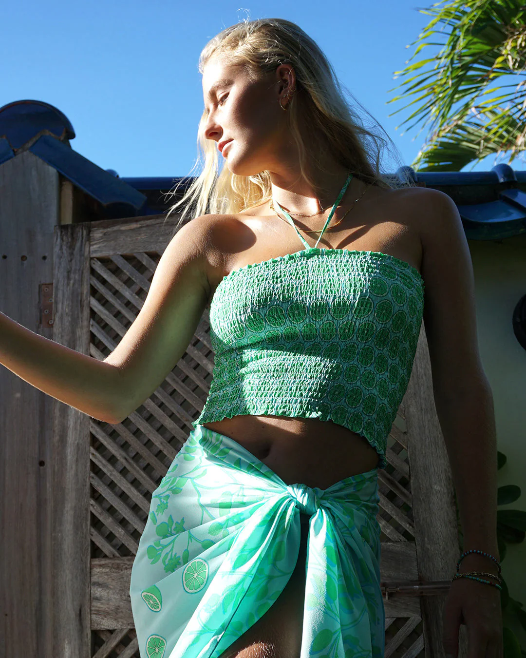 Silk Ruffle Bandeau Top LIME SLICE - Image 4